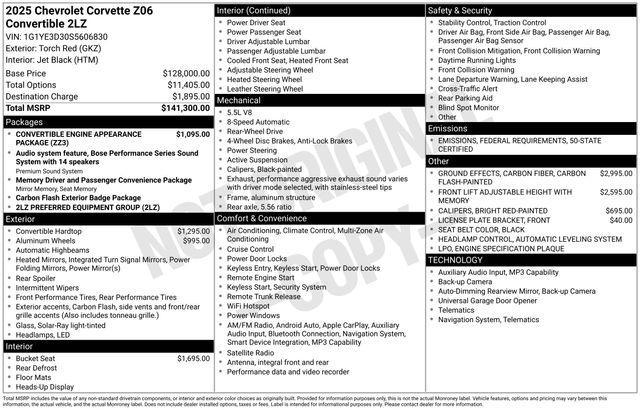 used 2025 Chevrolet Corvette car, priced at $121,954