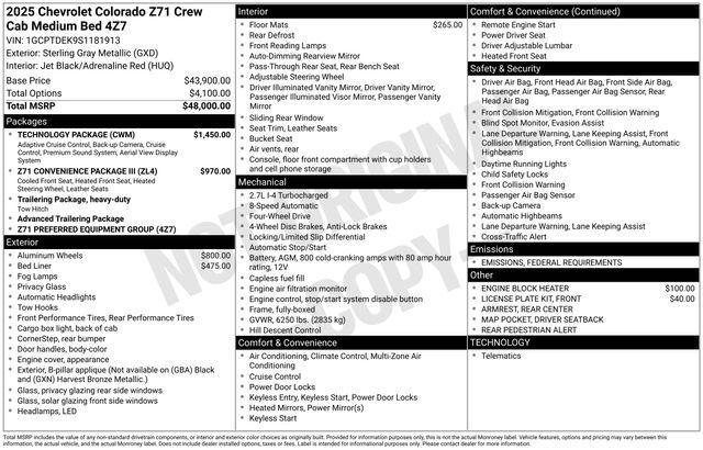 new 2025 Chevrolet Colorado car, priced at $49,480