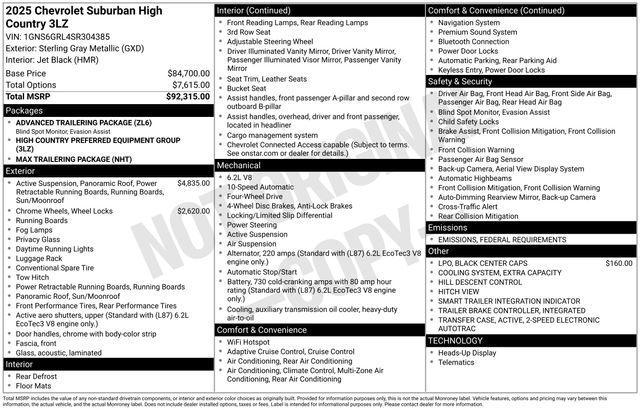 new 2025 Chevrolet Suburban car, priced at $85,850