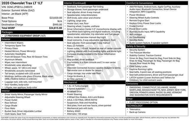 used 2020 Chevrolet Trax car, priced at $11,713