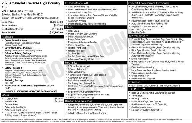 new 2025 Chevrolet Traverse car, priced at $53,995