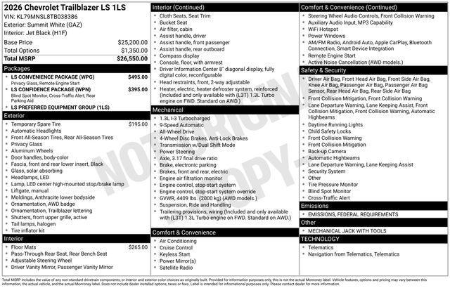 new 2026 Chevrolet TrailBlazer car, priced at $25,995