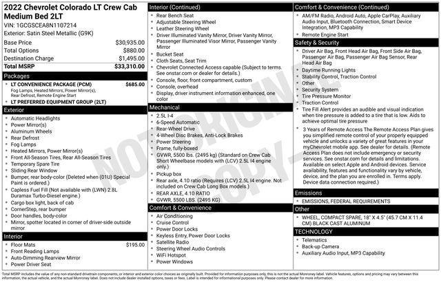 used 2022 Chevrolet Colorado car, priced at $24,483