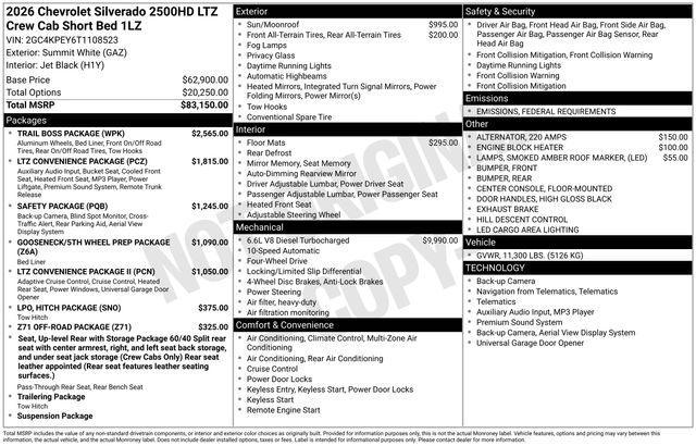 new 2026 Chevrolet Silverado 2500 car, priced at $83,455