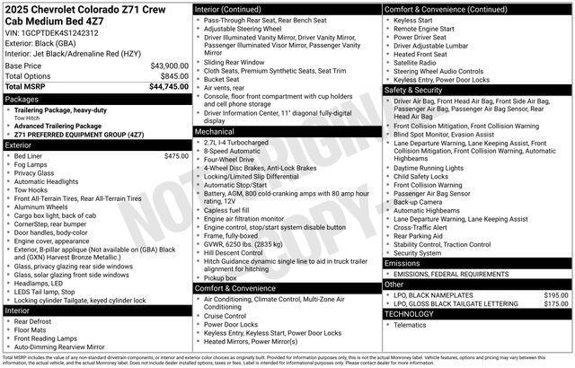 new 2025 Chevrolet Colorado car, priced at $43,995