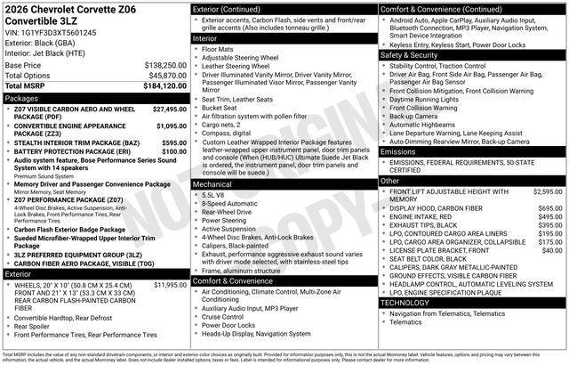new 2026 Chevrolet Corvette car, priced at $175,620