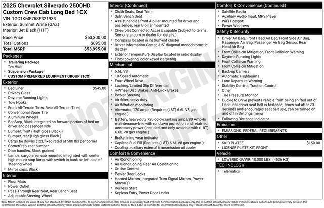 new 2025 Chevrolet Silverado 2500 car, priced at $54,190