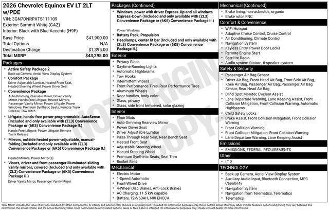 new 2026 Chevrolet Equinox EV car, priced at $38,962