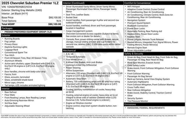 new 2025 Chevrolet Suburban car, priced at $77,995