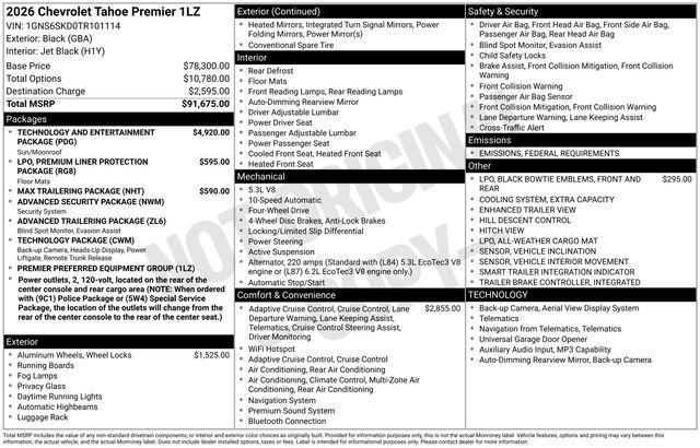new 2026 Chevrolet Tahoe car, priced at $87,486