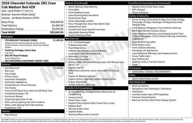 new 2026 Chevrolet Colorado car, priced at $54,620