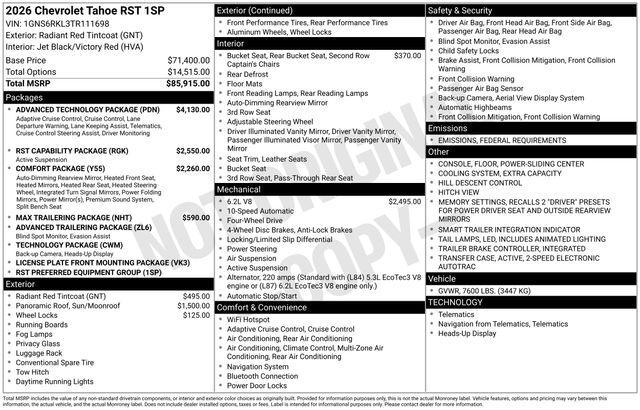 new 2026 Chevrolet Tahoe car, priced at $88,385