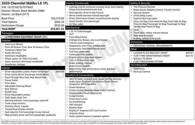 used 2020 Chevrolet Malibu car, priced at $14,886