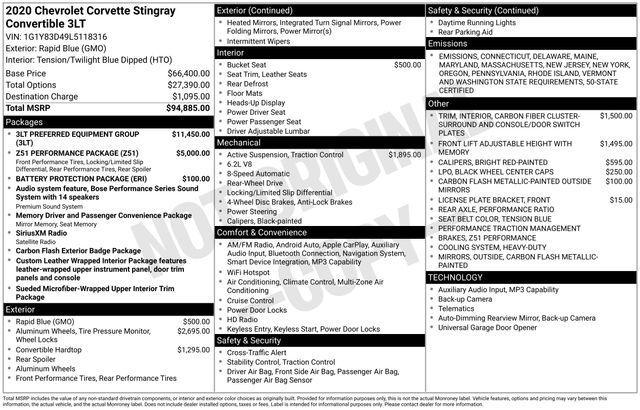 used 2020 Chevrolet Corvette car, priced at $62,919