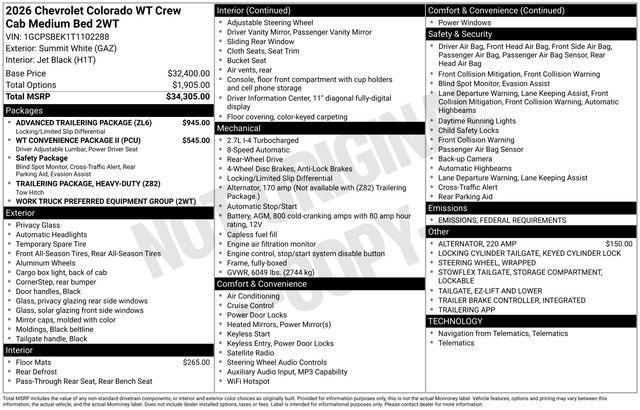 new 2026 Chevrolet Colorado car, priced at $34,995