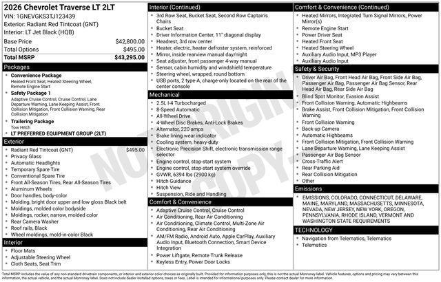 new 2026 Chevrolet Traverse car, priced at $44,921