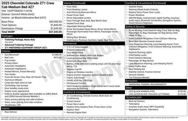 new 2025 Chevrolet Colorado car, priced at $44,995