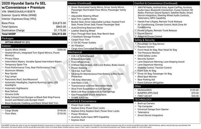 used 2020 Hyundai Santa Fe car, priced at $19,262