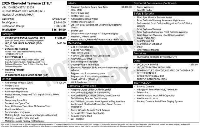 new 2026 Chevrolet Traverse car, priced at $44,806