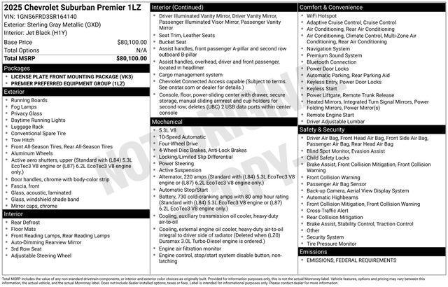new 2025 Chevrolet Suburban car, priced at $76,995