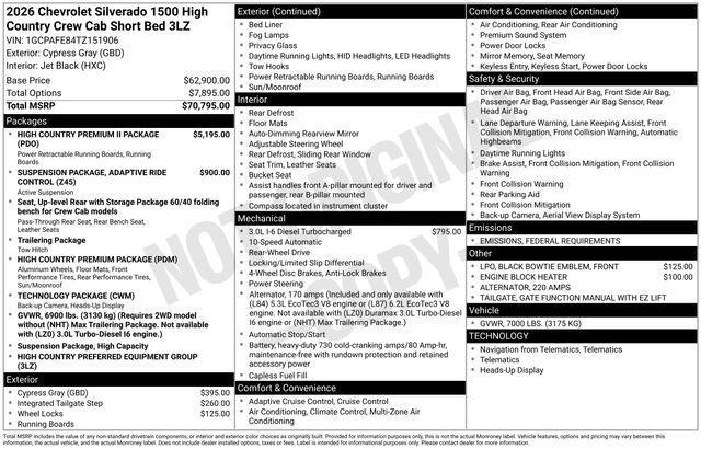 new 2026 Chevrolet Silverado 1500 car, priced at $68,995