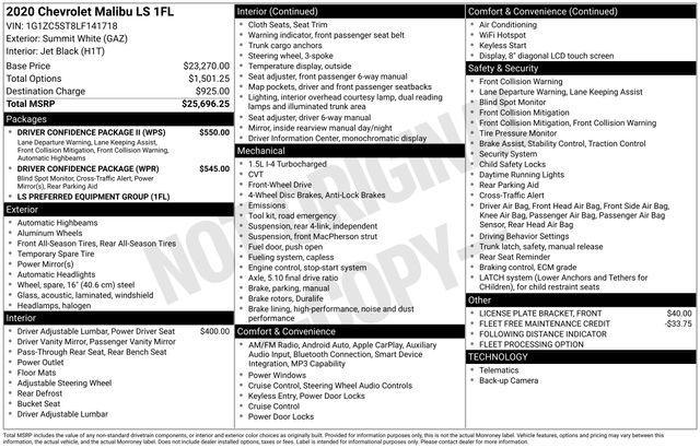 used 2020 Chevrolet Malibu car, priced at $16,004