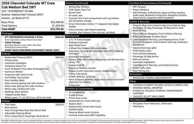 new 2026 Chevrolet Colorado car, priced at $34,595