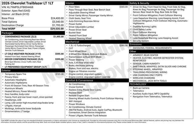 new 2026 Chevrolet TrailBlazer car, priced at $28,100