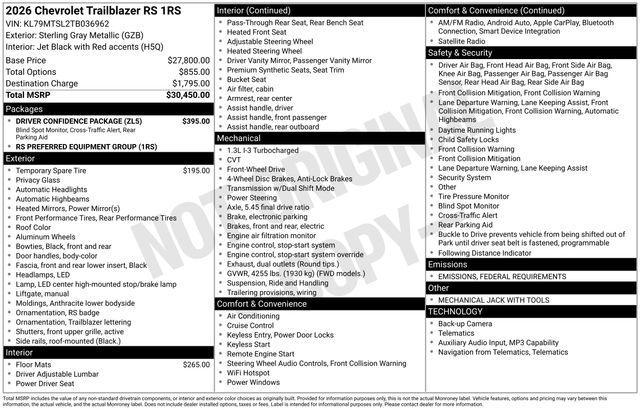 new 2026 Chevrolet TrailBlazer car, priced at $28,995