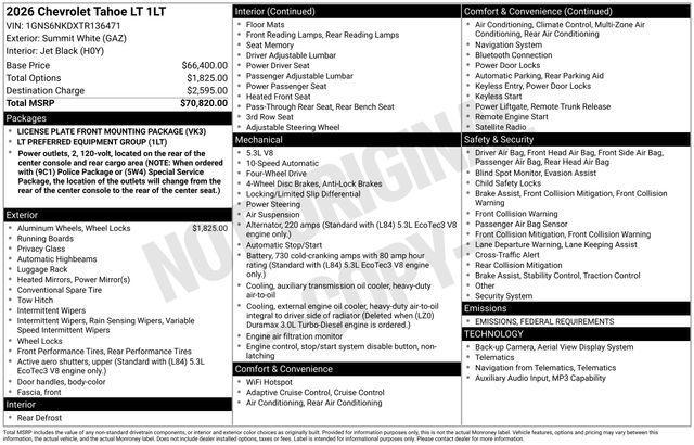 new 2026 Chevrolet Tahoe car, priced at $67,838