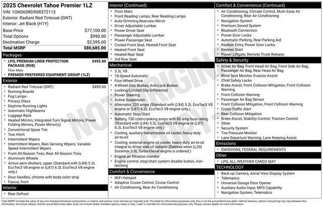 new 2025 Chevrolet Tahoe car, priced at $72,995