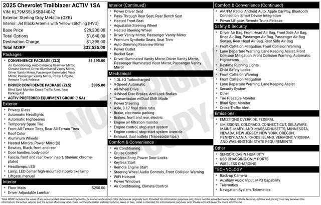 new 2025 Chevrolet TrailBlazer car, priced at $28,595