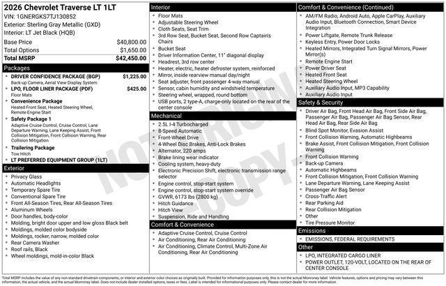 new 2026 Chevrolet Traverse car, priced at $44,345