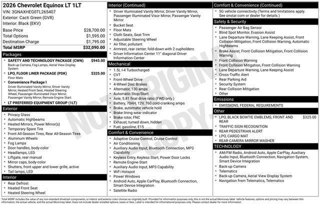 new 2026 Chevrolet Equinox car, priced at $31,173