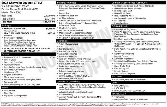 new 2026 Chevrolet Equinox car, priced at $32,513