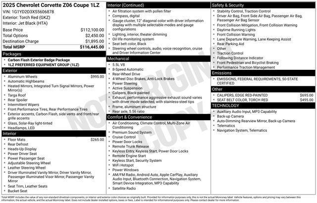 new 2025 Chevrolet Corvette car, priced at $115,995