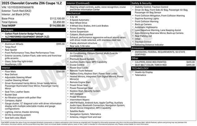 new 2025 Chevrolet Corvette car, priced at $115,995