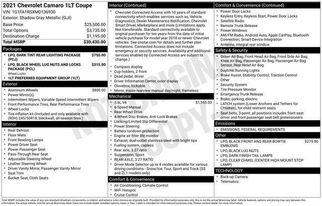 used 2021 Chevrolet Camaro car, priced at $24,822