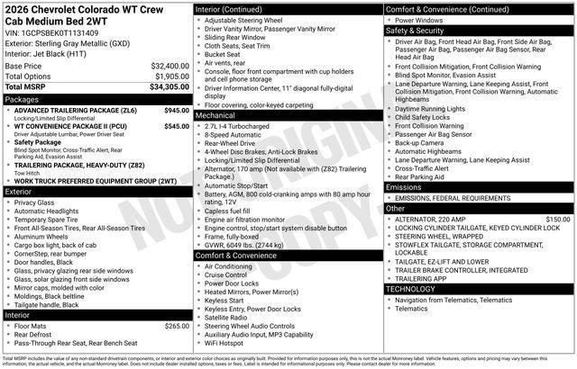 new 2026 Chevrolet Colorado car, priced at $34,995