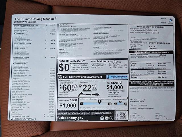 new 2026 BMW X5 PHEV car, priced at $89,325