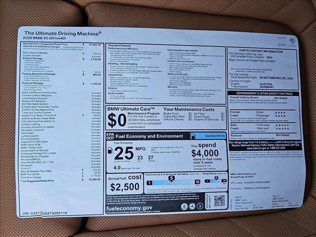 new 2026 BMW X5 car, priced at $76,200