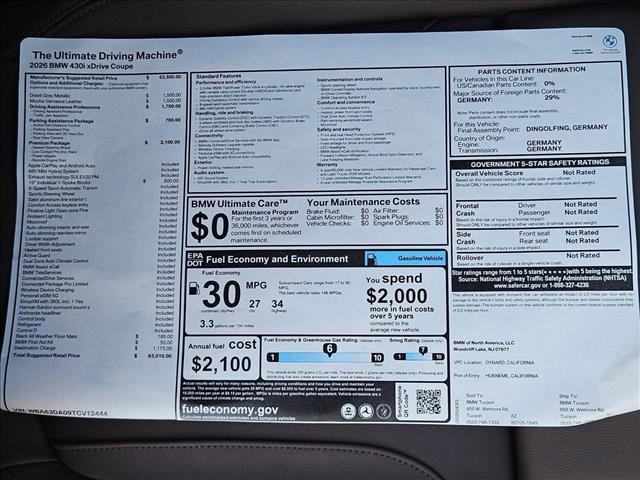 new 2026 BMW 430 car, priced at $62,825