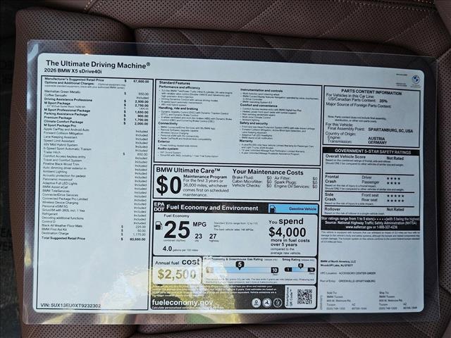 new 2026 BMW X5 car, priced at $83,650