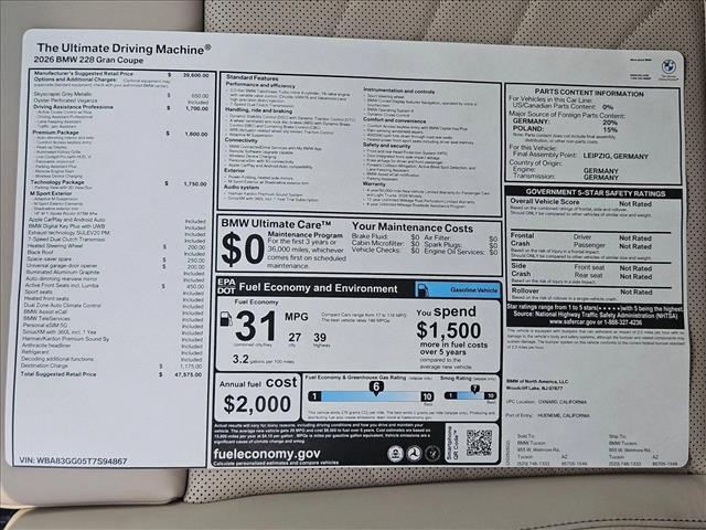 new 2026 BMW 228 Gran Coupe car, priced at $47,575