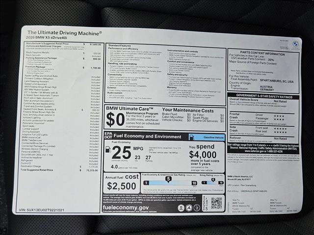 new 2026 BMW X5 car, priced at $72,375