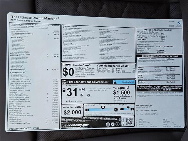 new 2026 BMW 228 Gran Coupe car, priced at $47,775