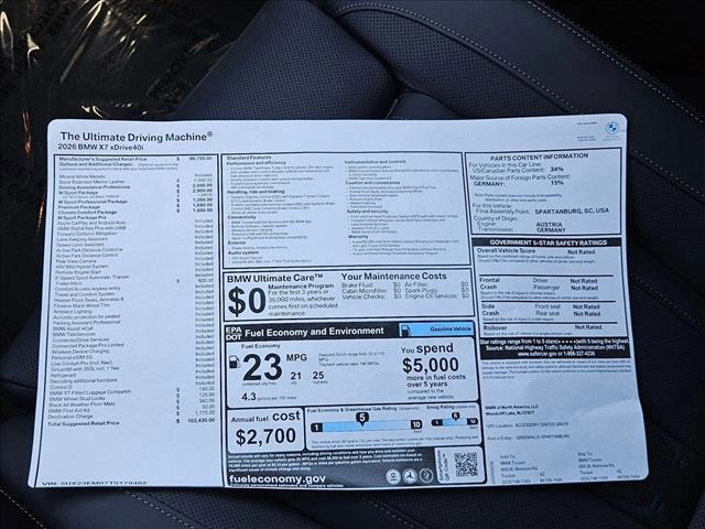 new 2026 BMW X7 car, priced at $102,430