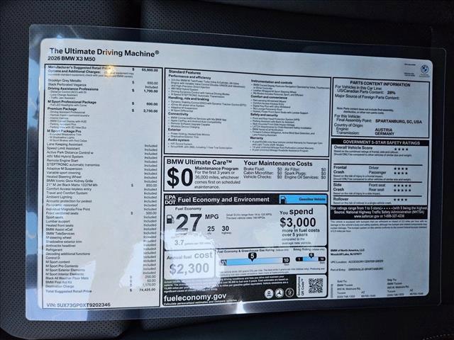 new 2026 BMW X3 car, priced at $74,425