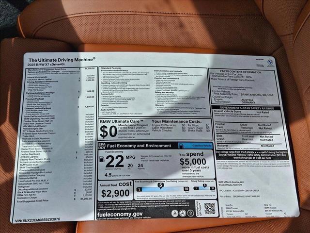 new 2025 BMW X7 car, priced at $97,000