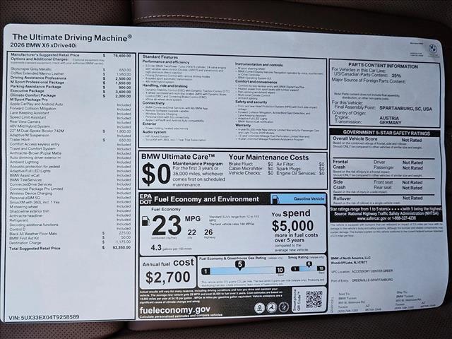 new 2026 BMW X6 car, priced at $93,350